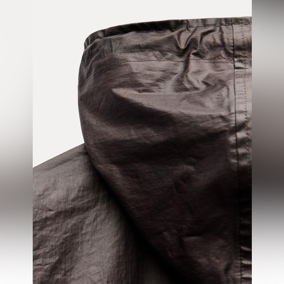 Zara Long Brown Burgundy Light Jacket High collar Drawstring Hood size XS-S NWT - Picture 12 of 16